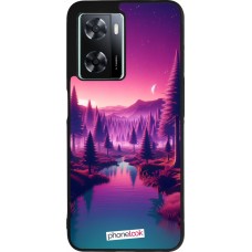 OPPO A57 5G Case Hülle - Silikon schwarz Lila-rosa Landschaft