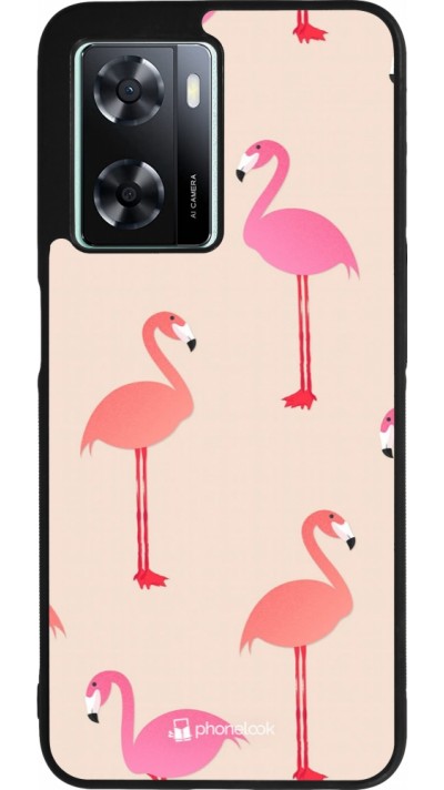OPPO A57 5G Case Hülle - Silikon schwarz Pink Flamingos Pattern