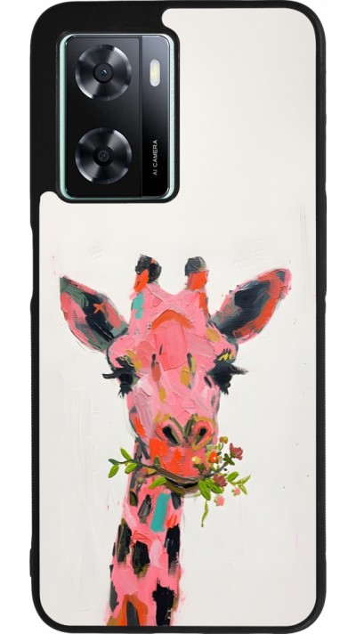 OPPO A57 5G Case Hülle - Silikon schwarz Pink Girafe Paint