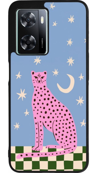 OPPO A57 5G Case Hülle - Silikon schwarz Pink leopard with stars 2026