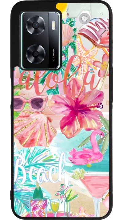 OPPO A57 5G Case Hülle - Silikon schwarz Preppy Collage Aloha