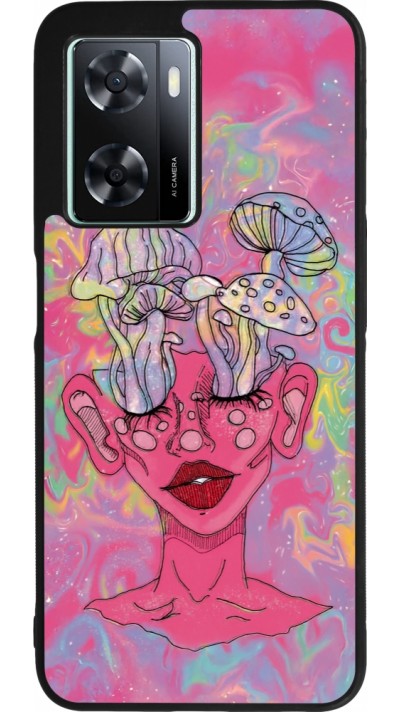 OPPO A57 5G Case Hülle - Silikon schwarz Psychedelic pink mushroom