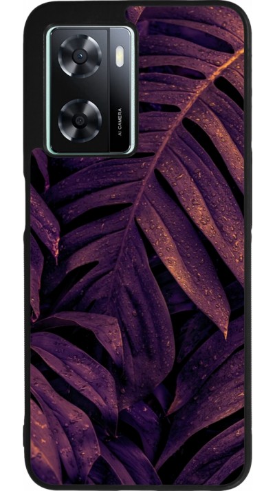 OPPO A57 5G Case Hülle - Silikon schwarz Purple Light Leaves
