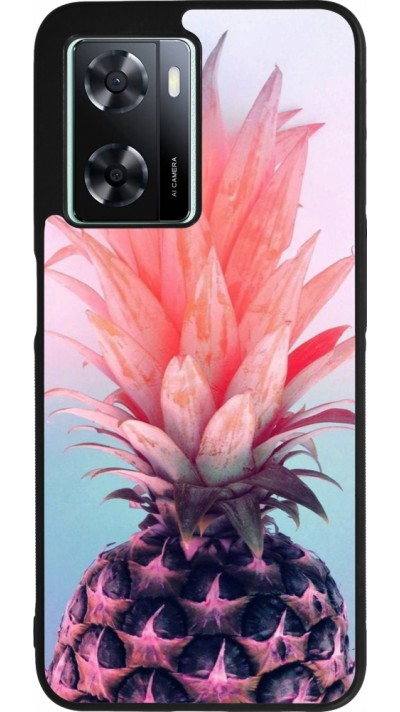 OPPO A57 5G Case Hülle - Silikon schwarz Purple Pink Pineapple