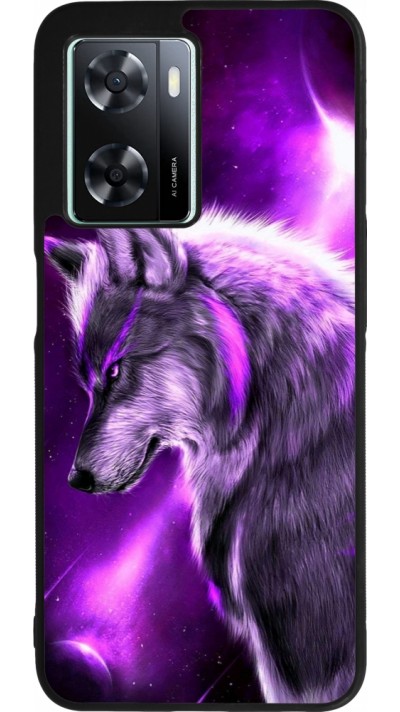 OPPO A57 5G Case Hülle - Silikon schwarz Purple Sky Wolf