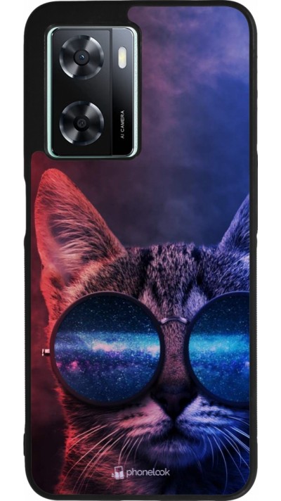 OPPO A57 5G Case Hülle - Silikon schwarz Red Blue Cat Glasses