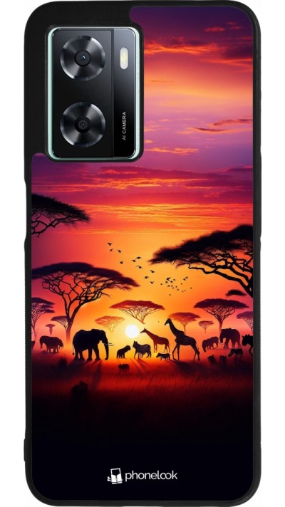 OPPO A57 5G Case Hülle - Silikon schwarz Safari Sonnenuntergang Wildtiere