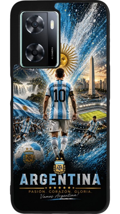 Coque OPPO A57 5G - Silicone rigide noir Football Argentine splash 2026