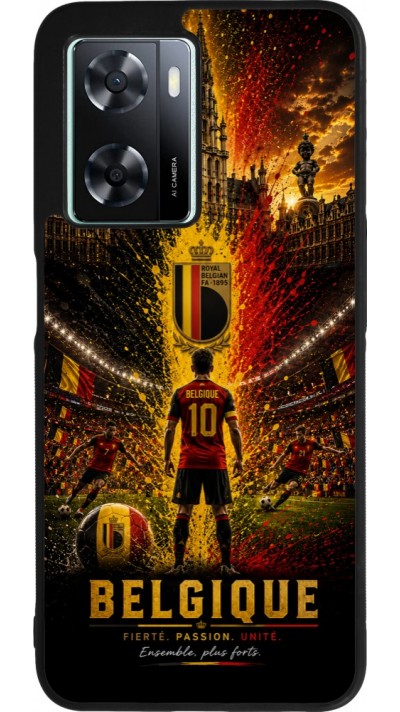 Coque OPPO A57 5G - Silicone rigide noir Football Belgique splash 2026
