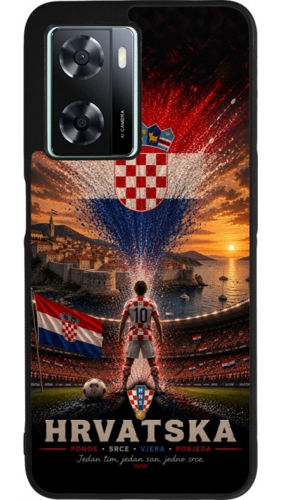 Coque OPPO A57 5G - Silicone rigide noir Football Croatie splash 2026