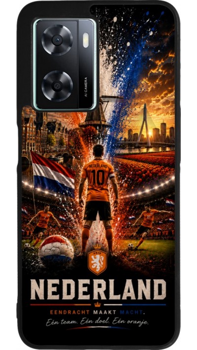 Coque OPPO A57 5G - Silicone rigide noir Football Pays-Bas splash 2026