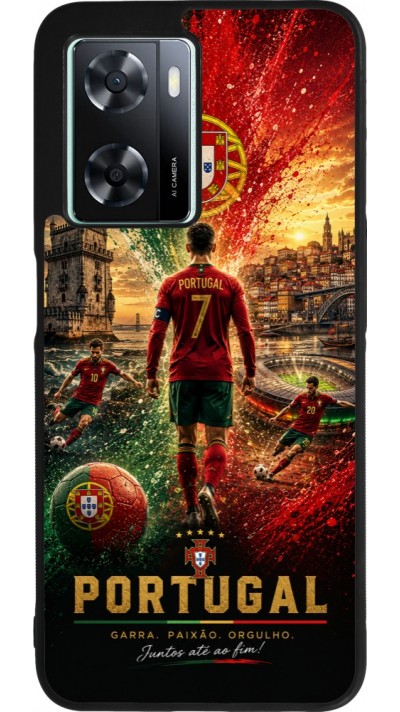 Coque OPPO A57 5G - Silicone rigide noir Football Portugal splash 2026