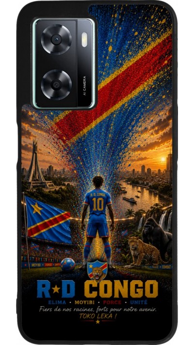 Coque OPPO A57 5G - Silicone rigide noir Football République démocratique du Congo splash 2026