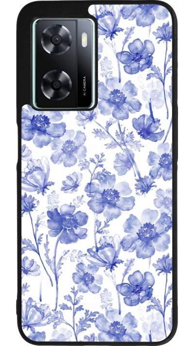 OPPO A57 5G Case Hülle - Silikon schwarz Spring 23 watercolor blue flowers
