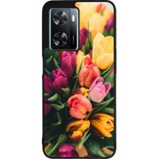 Coque OPPO A57 5G - Silicone rigide noir Bouquet of tulips Spring 2026