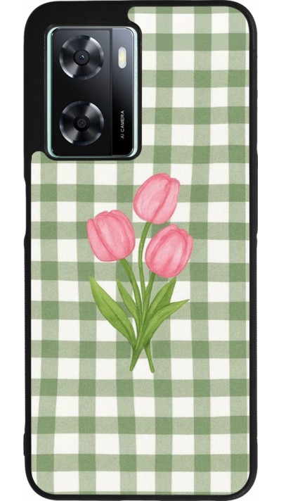 OPPO A57 5G Case Hülle - Silikon schwarz Green vichy tulips Spring 2026