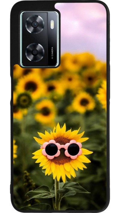OPPO A57 5G Case Hülle - Silikon schwarz Sunflower with glasses Spring 2026