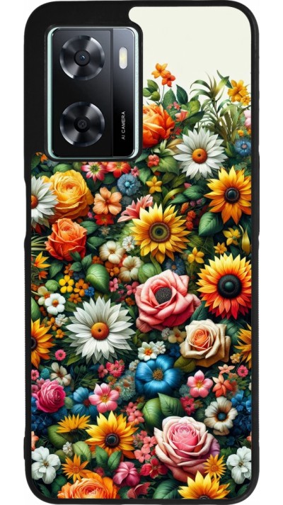 OPPO A57 5G Case Hülle - Silikon schwarz Sommer Blumenmuster