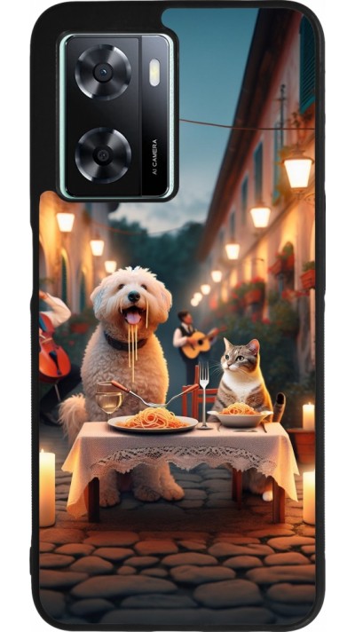 Coque OPPO A57 5G - Silicone rigide noir Valentine 2024 Dog & Cat Candlelight