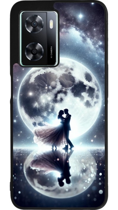 Coque OPPO A57 5G - Silicone rigide noir Valentine 2024 Love under the moon