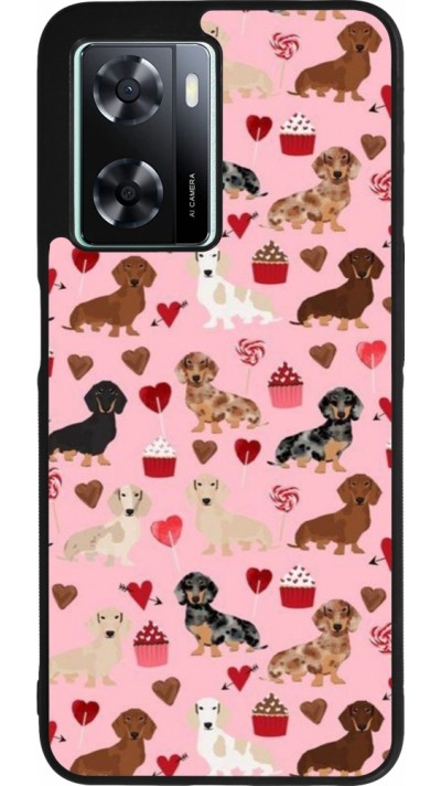 Coque OPPO A57 5G - Silicone rigide noir Valentine 2024 puppy love