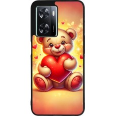Coque OPPO A57 5G - Silicone rigide noir Valentine 2024 Teddy love