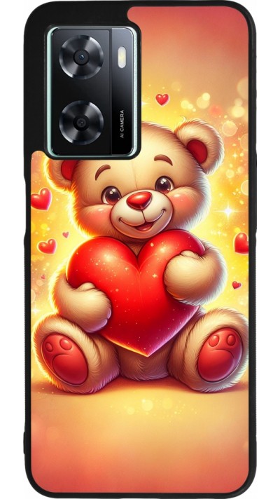 Coque OPPO A57 5G - Silicone rigide noir Valentine 2024 Teddy love