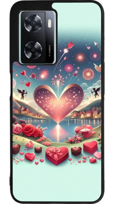 Coque OPPO A57 5G - Silicone rigide noir Valentine 2025 Chic