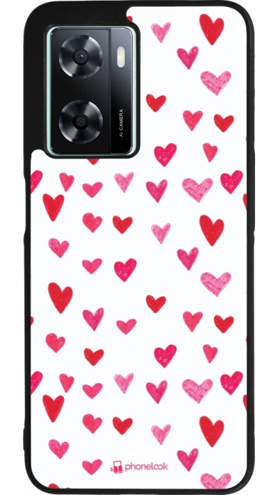 Coque OPPO A57 5G - Silicone rigide noir Valentine 2022 Many pink hearts
