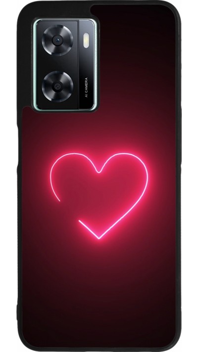 Coque OPPO A57 5G - Silicone rigide noir Valentine 2023 single neon heart