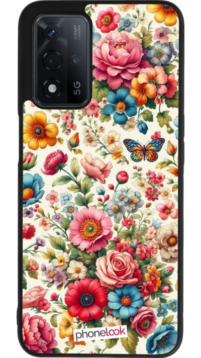 Coque OPPO A93s 5G - Silicone rigide noir Spring 25 printemps fleuri
