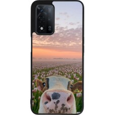 Coque OPPO A93s 5G - Silicone rigide noir Cow with tulips Spring 2026