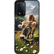Coque OPPO A93s 5G - Silicone rigide noir Vache montagne Valais