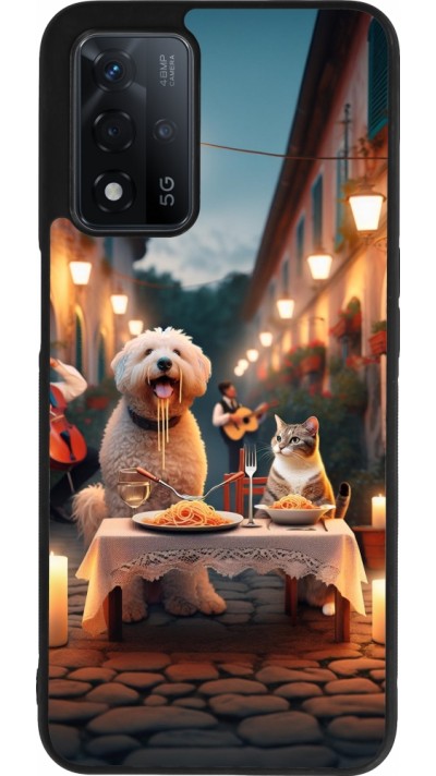 Coque OPPO A93s 5G - Silicone rigide noir Valentine 2024 Dog & Cat Candlelight
