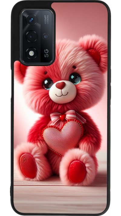 Coque OPPO A93s 5G - Silicone rigide noir Valentine 2024 Ourson rose