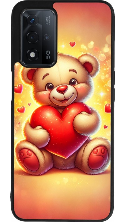 Coque OPPO A93s 5G - Silicone rigide noir Valentine 2024 Teddy love