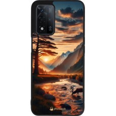 Coque OPPO A93s 5G - Silicone rigide noir Valley Sunset Deer Tree