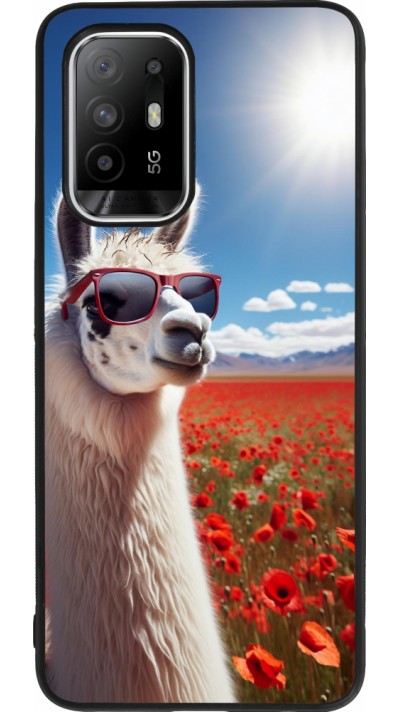 Coque OPPO F19 Pro+ - Silicone rigide noir Lama Chic en Coquelicot