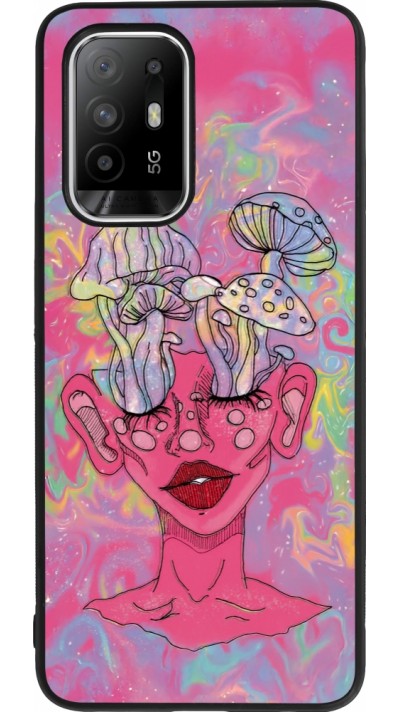Coque OPPO F19 Pro+ - Silicone rigide noir Psychedelic pink mushroom