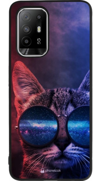 Coque OPPO F19 Pro+ - Silicone rigide noir Red Blue Cat Glasses