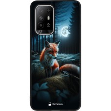 Coque OPPO F19 Pro+ - Silicone rigide noir Renard lune forêt