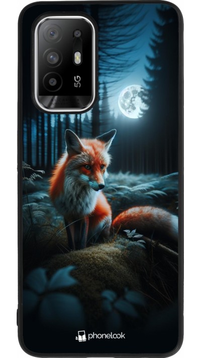 Coque OPPO F19 Pro+ - Silicone rigide noir Renard lune forêt