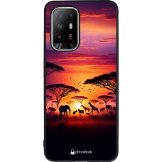Coque OPPO F19 Pro+ - Silicone rigide noir Safari sunset wildlife