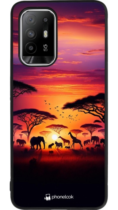 Coque OPPO F19 Pro+ - Silicone rigide noir Safari sunset wildlife