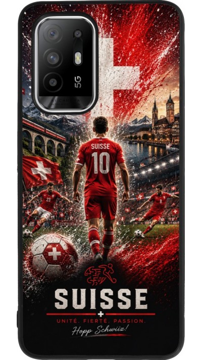 Coque OPPO F19 Pro+ - Silicone rigide noir Football Suisse splash 2026