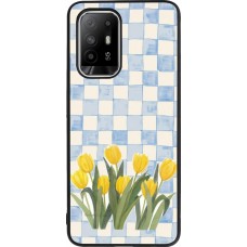 Coque OPPO F19 Pro+ - Silicone rigide noir Blue vichy tulips Spring 2026