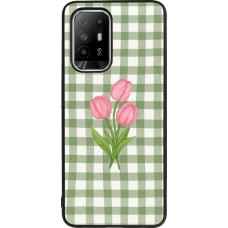 Coque OPPO F19 Pro+ - Silicone rigide noir Green vichy tulips Spring 2026