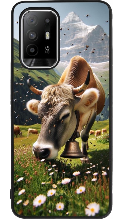 Coque OPPO F19 Pro+ - Silicone rigide noir Vache montagne Valais