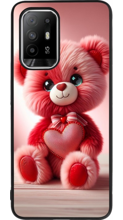OPPO F19 Pro+ Case Hülle - Silikon schwarz Valentin 2024 Rosaroter Teddybär