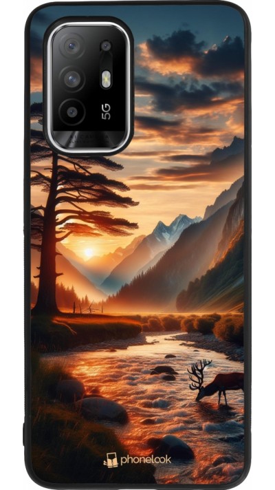 OPPO F19 Pro+ Case Hülle - Silikon schwarz Tal Sonnenuntergang Hirsch Baum